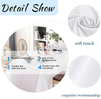 6 Pack White Table Cloth Rectangle 60 x 126 Inch Tablecloths for 6 Foot Rectangle Tables. Stain and Winkle Resistant Polyester Washable White Table Cloths for Parties Wedding Dining
