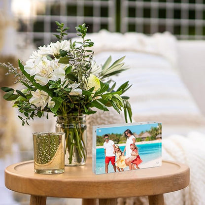 TWING Acrylic Picture Frame 5 x 7 Inch 2 Pack Magnetic Photo Frame Horizontal Magnet Double Sided Acrylic Frames Set with Microfiber Cloth, 10+10MM Thickness Clear Picture Frame Desktop Display Gift Ideal