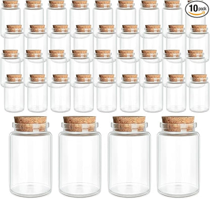 JIUYUE 10 pcs 50 ml Small Glass Bottles with Cork,Jars with Cork Lids(1.69 oz-1.45x2.75 inch)