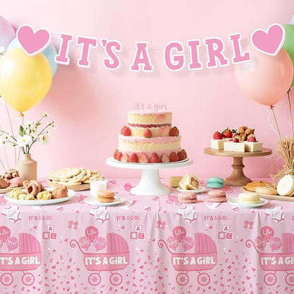 Gatherfun Baby Girl Shower Party Supplies: 2-Pack It’s A Girl Decorations,Disposable Plastic Tablecloth, Ideal Table Cover for Baby Shower Decorations Girl
