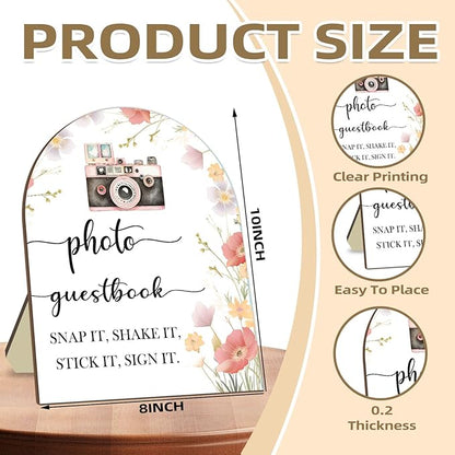 Wedding Photo Guestbook Desk Plaque, Floral Decor Party Welcome Sign, Bridal Shower Sign, Baby Shower Decoration Supplies, Wedding Shower Supplies, Reception Decor with Stand 8 * 10In