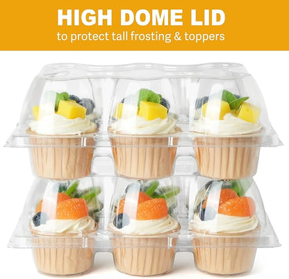 LotFancy Cupcake Containers 6 Count, 40 Sets, Half Dozen Clear Cupcake Boxes, Plastic Muffin Holders with Detachable Tall Dome Lid, Disposable Cupcake Carriers, BPA Free, Standard Size