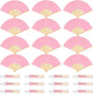 12 Pieces Pink Hand Held Bamboo Folding Fans Paper Fans Handheld for Women Foldable Girls Wedding DIY Decoration Church Home Party Favors Summer