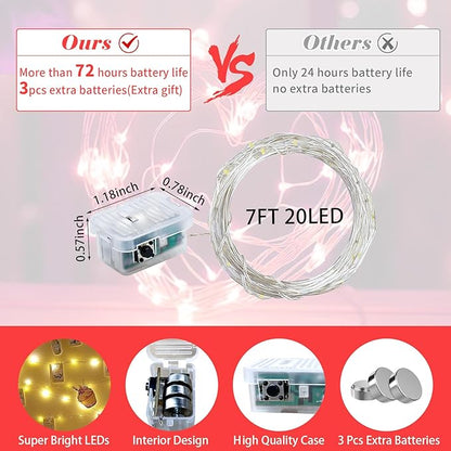 12 Pack Red Fairy Lights 7Ft 20 LED Twinkle String Lights 3 Modes Battery Operated Waterproof Firefly Starry for Mason Jar Party Wedding Christmas Valentines Day Table Centerpieces