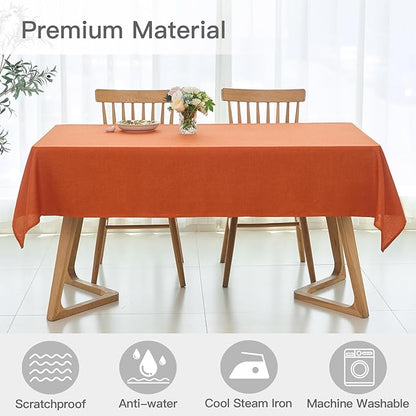 maxmill Linen Textured Rectangular Tablecloth Water Resistance Antiwrinkle Spillproof Fall Table Cloth for Dining Room, Thanksgiving Party Holiday Dinner, Halloween Tablecloths, 60 x 108 Inch, Rust