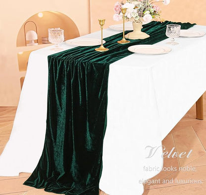 Velvet Table Runner 20 x 120 Inches 10ft Luxurious Thick Soft Velvet Christmas Thanksgiving Wedding Reception Table Runner for Party Reception Decorations(Emerald Green, 1 Pack)