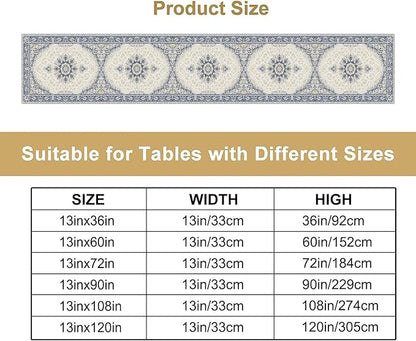 Boho Bohemia Style Table Runner, Vintage Blue Gold Retro Flower Rustic Country Style Floral Print Pattern for Home Kitchen Table Decor Dining Coffee Room Garden Party Decor 13x90in