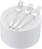 120pcs Silver Dessert Plates with Forks for 60 Guests-60pcs 7.5" Disposable Silver and White Small Plates with 60pcs 7.4" Forks-Cake/Appetizer/Salad Plate for Wedding,Birthday,Party