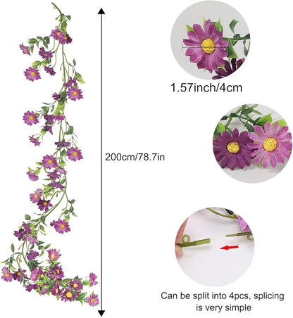 Purple Flower Garland Fake Vines Silk Artificial Daisy Purple Birthday Party Decorations Wisteria Flower Garland for Backdrop Bedroom Arch Wall Home Party Wedding Indoor Outdoor Cemetery Decor