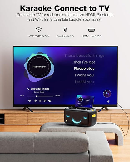 Ikarao Karaoke Machine for Adults, with Lyrics Display Built-in 13.3" Screen, Truly All in One Karaoke Machine with 2 Wireless Microphone (Hidden & Self Charging), 460W Bluetooth Speaker for Party, TV