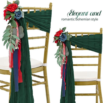 50 PCS Cheesecloth Chair Sashes Bows Wedding Aisle Decorations Chair Ribbon Ties Back Sash for Wedding Party Events Banquet Chair Cover Decoration (Emerald Green)