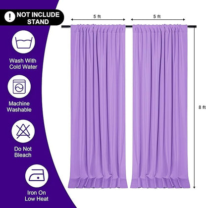 DWCN 10x8 FT Lavender Backdrop Curtains for Parties, Photography Backdrop Drapes with Rod Pockets for Wedding Decorations Stage Birthday Family Gatherings, 2 Panels 5ft x 8ft