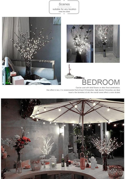 DK177 2 Pack Led Branch Light Battery Operated Lighted Branch Vase Filler Willow Tree Artificial Little Twig Power Brown 30 Inch 20 LED for Home Outdoor Indoor Romantic Decoration, White Light