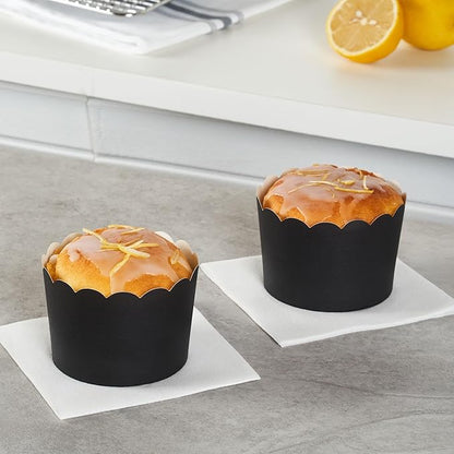 Panificio 10 Ounce Cupcake Wrappers, 200 Scalloped Baking Cups - Oven-Ready, Greaseproof, Black Paper Cupcake Liners, Disposable, For Birthdays, Baby Showers, Or Weddings - Restaurantware