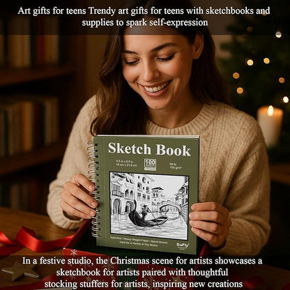 Sketch Book 5.5 X 8.5 inch, Artist Sketch Pad (Pack of 3), 300 Sheets (68lb/100gsm) Spiral Bound Sketchbook, 100 Sheets Each, Acid Free Drawing Paper, Suitable for Adults & Teens