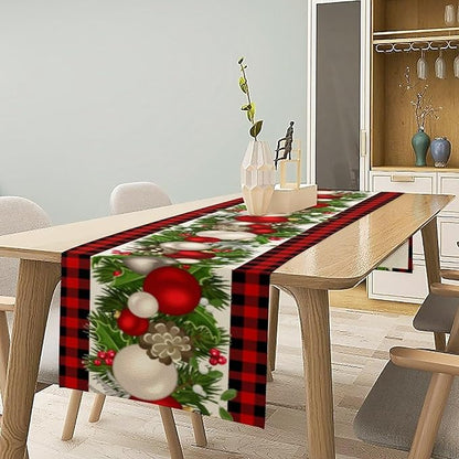 Christmas Table Runner,Seasonal Winter Xmas Holiday Farmhouse Table Cloth Kitchen Dining Table Decoration for Home Party Decor 13x70 Inch
