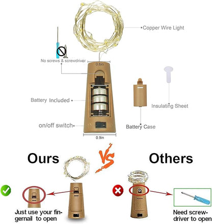 Wine Bottle Lights with Cork, Battery Operated 20 LED Cork Shape Silver Wire Colorful Fairy Mini String Lights(No Bottles) for DIY, Party, Decor, Christmas, Halloween,Wedding (3, Cool White)