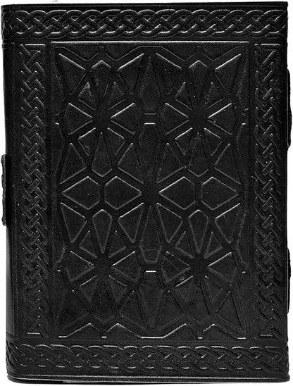cuero 3 Moon Blue Lapiz Embossed Vintage Leather Journal for Men & Women - 140 Pages, Antique Handmade Deckle Edge Vintage Paper, Leather Journal Writing Notebook Dairy Gift (7 inch by 10 inch, Black)