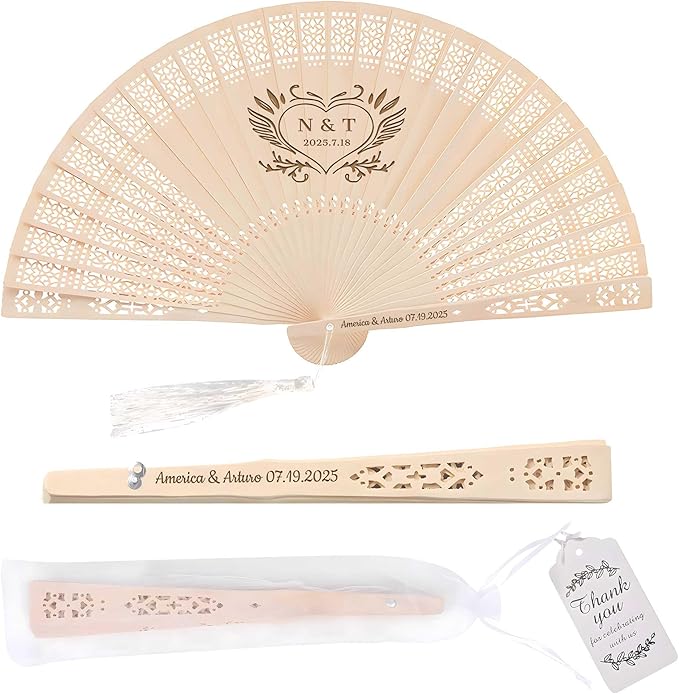 100 PCS Custom Fans Personalized Folding Fans for Line Dancing Wooden Hand Fan Wedding Favors Bulk Fans for Guests Party Event Use (Style02)