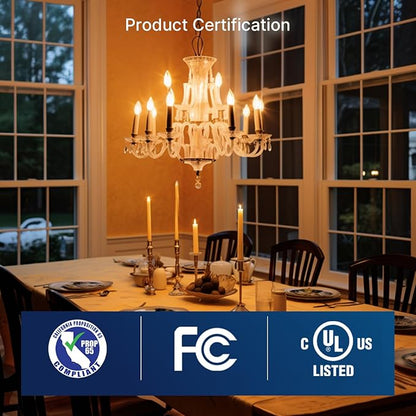 FLSNT LED Candelabra Light Bulbs 40W Equivalent, B11 E12 Small Base Chandelier Bulbs, 2200K Warm White, Dimmable, 330LM, Amber Glass Finishing, 12 Pack UL,CA65 Listed.