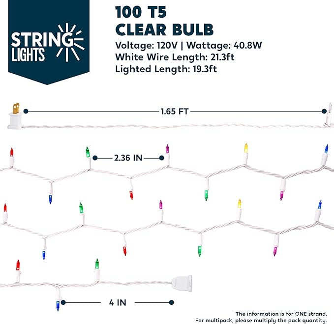 Joiedomi Christmas String Lights Indoor,200(2x100) Mini Multicolor Light with 42.8 FT White Wire,Lighting Decor for Patio Dorm Classroom Bedroom Holiday Wedding Party Garland Birthday Festival