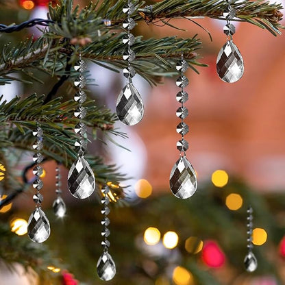 50 Pack Hanging Crystals - Clear Acrylic Prisms Pendant Ornaments for Christmas Tree, Centerpieces, Chandelier, Window & Home Decor, Ideal for Weddings, Parties Decorations (Teardrop)