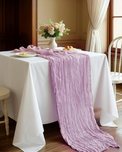 Lavender Purple Cheesecloth Table Runner 120 Inch, Lilac Boho Rustic Gauze 10 FT, Summer Cheese Cloth Runner for Wedding, Baby Shower, Party, Farmhouse Centerpiece Home Decorations