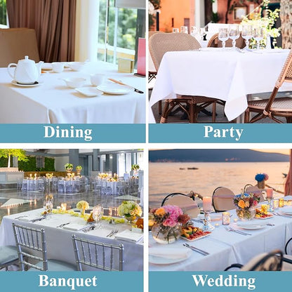 VidaFete Table Cloth 6 Pack 90*156inch Rectangle Tablecloth Polyester, Stain Resistant and Wrinkle Polyester Dining Table Cover for Kitchen Dinning Party Wedding Rectangular Tabletop Decoration(White)