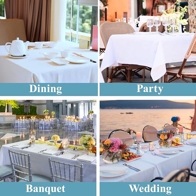 VidaFete Tablecloth 90 * 156inch 2pack Rectangle Table Cloth Polyester, Stain Wrinkle Resistant Dining Table Cover for Kitchen Dinning Party Wedding Rectangular Tabletop Buffet Decoration(White)