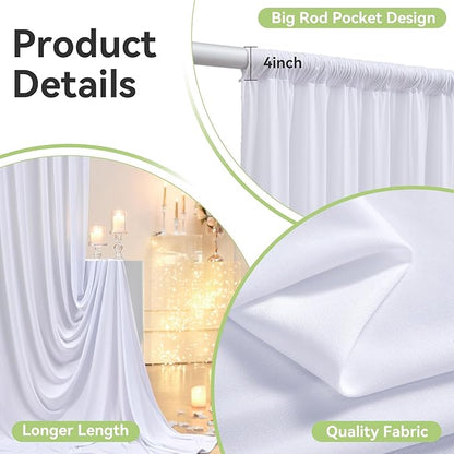 20ftx12ft Wrinkle Free White Backdrop Curtain, 4 Panels 12FT Height White Wedding Backdrop Drapes, Silky Polyester Back Drop Cloth for Birthday Photography Background Party Backdrop Draping