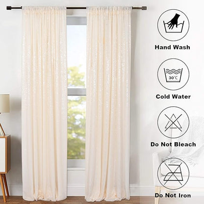 ShinyBeauty Sparkle Backdrop Curtain Ivory 2 Panels Set Sequin Photo Backdrop 2FTx8FT Sequin Backdrop Curtain Pack of 2-1220S