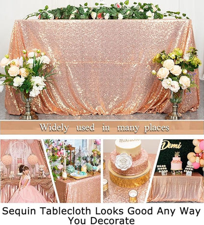 ShinyBeauty Rose Gold Table Cloths for Party 2 Packs, 72X72 Inch Sequin Tablecloths Square Glitter Table Cloth Overlay Rose Golden Tablecloths Rectangular for Wedding, Birthday Tables