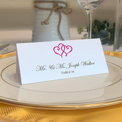 Linked Hearts Printable Place Cards, Fuschia (Choose Color), Set of 150 (25 Sheets), Laser & Inkjet Printers - Wedding, Party, Dinner, and Special Events - Made in the USA