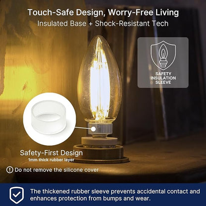 FLSNT 60W Equivalent LED Chandelier Light Bulbs, Dimmable LED B11 E12 Candelabra Base Bulbs, 3000K Warm White, 500LM, 6 Pack