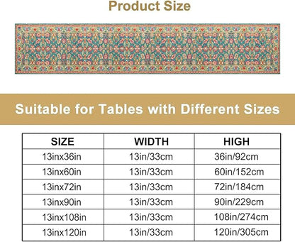 Vintage Boho Floral Table Runner, Rustic Country Farmhouse Teal Red Purple Flower Pattern for Home Kitchen Table Decor Dining Coffee Room Party Decor 13x60in