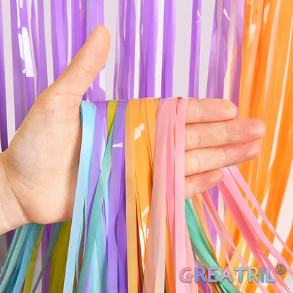 Pastel Tinsel Curtain Party Backdrop - GREATRIL Pastel Color Foil Fringe Curtain Photo Booth Streamers for Birthdays Easter Baby Bride Shower Unicorn Girls Party Decorations