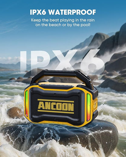 Speakers Bluetooth Wireless: 80W(Peak) Loud Speaker with Bass, 20H Playtime, IPX6 Waterproof, Large Jobsite Speakers for Work, Outdoor, Workshop, Garage, Portable Speaker with TWS (Yellow)