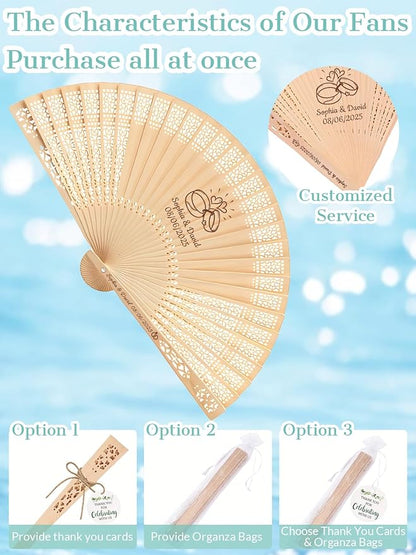30Pcs Personalized Folding Hand Fans Custom Engraved Summer Wedding Fans,Personalized Wooden Fans Party Favor Bridal Shower Gifts for Guests