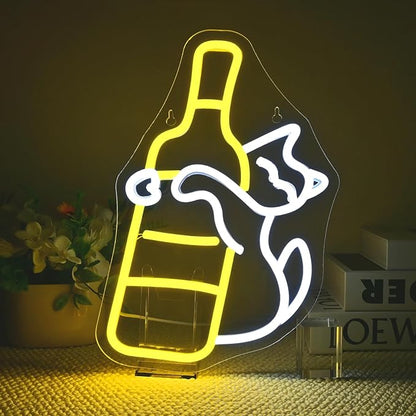Cat Neon Sign LED Light Up Wall Decor for Bedroom, Home Bar, Man Cave, and Party Dimmable White Yellow Sign Unique Cat Gift, USB Powered, 12.9" * 9.4