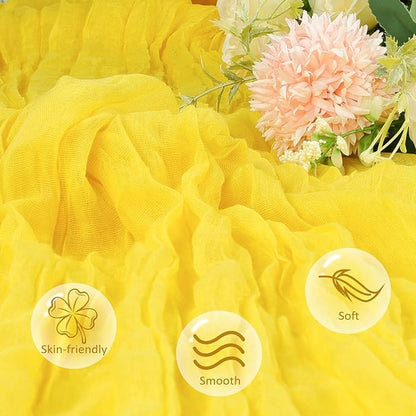 6 Pack Lemon Yellow Fall Table Runner 10ft Boho Gauze Fabric Cheesecloth Thanksgiving Table Runner 35 x 120 Inch Rustic Sheer Runner for Wedding Decor Baby Shower Party Table Centerpiece Decorations