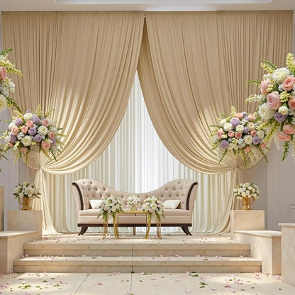 30×12 ft Wrinkle Free Beige Backdrop Curtain for Weddings Parties, 2 Panels 12ft Silky Polyester Wedding Drapes Backdrop Photo Back Drop Cloth for Birthday Baby Shower Photography Backgrounds