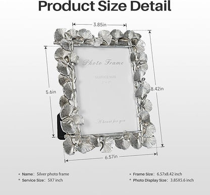 Cuspin Silver 5x7 Picture Frame, Vintage Silver Ornate Leaf Textured Hand-Crafted Resin Frames with Glass Front, Antique Photo Frame for Tabletop Display, Retro Design Home Decor