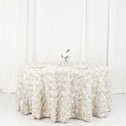 Efavormart 120" Wholesale Round Table Cover Ivory Grandiose Rosette 3D Satin Tablecloth for Wedding Party Event Decoration
