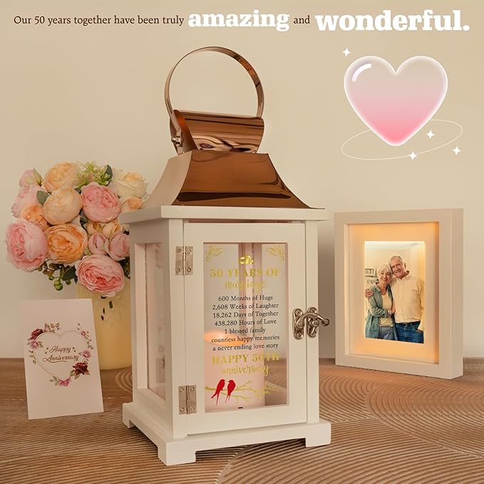 50th Wedding Anniversary Lantern - Happy 50th Anniversary Decoration for Couple, Parents, Grandparents