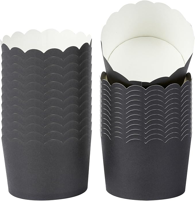 Panificio 10 Ounce Cupcake Wrappers, 200 Scalloped Baking Cups - Oven-Ready, Greaseproof, Black Paper Cupcake Liners, Disposable, For Birthdays, Baby Showers, Or Weddings - Restaurantware