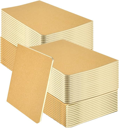 100 Pack Notebooks Bulk, Journaling Kraft Notebooks 5.5 x 8.3 A5 Softcover Notebook for Travelers Students Office Writing Sketch Travel Journal Notepad with 72 Pages 36 Sheets (Brown-Unlined)