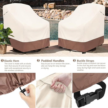 okcool Outdoor Swivel Chair Cover 2 Pack, Patio Chair Covers Waterproof Clearance, (30" W x 34" D x 38.5" H) Lawn Furniture Covers, Beige & Brown