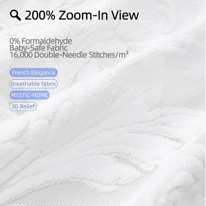 White Sheer Curtains for Living Room Boho Rod Pocket Light Filtering Curtain Drapes 95 inches Long 2 Panels Set with Floral for Bedroom 3D Flocked Texture & Rococo Motifs Window Curtains 52"W*95"L