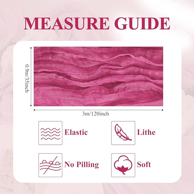 Asee'm 6pcs Cheesecloth Table Runner 120 Inches Long Deep Pink Boho Gauze Cheese Cloth Runner 10FT Rustic Sheer Table Runners for Christmas Wedding Party Baby Shower Spring Easter Decoration