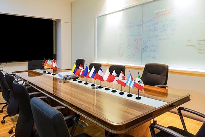 South Korea Korean Deluxe Desk Flag Set Small Mini Miniature South Korea Korean Table Desktop Flags With Solid Pole, Black Base and Spear Top(2 Pack)